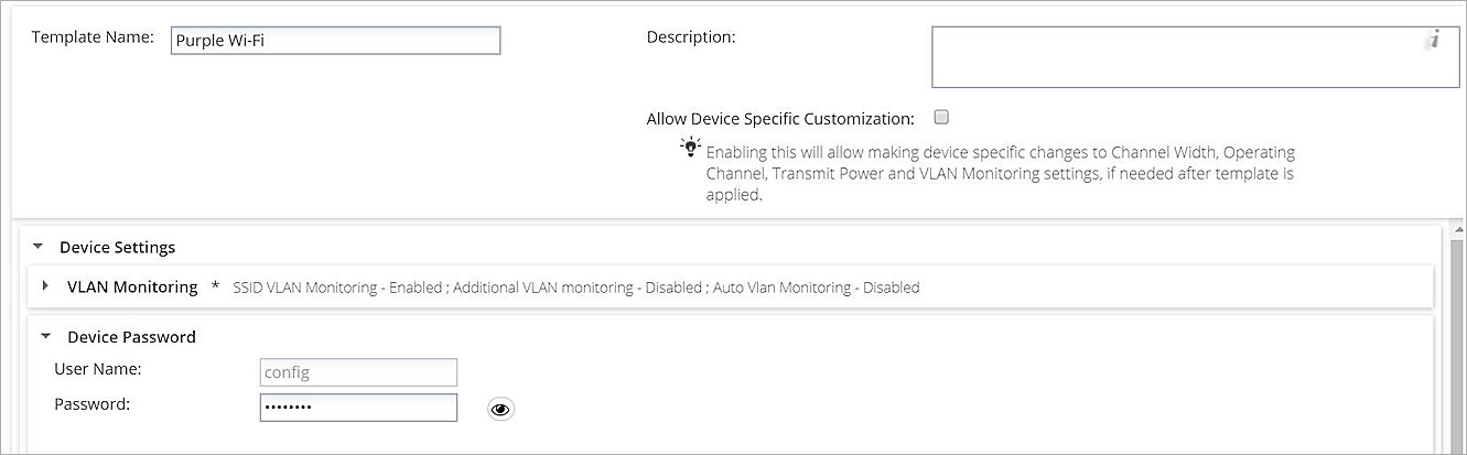 Add Device Template page in Wi-Fi Cloud Manage